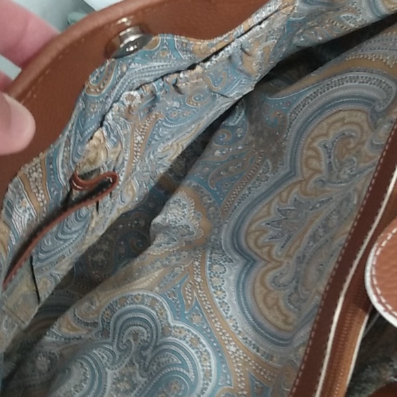 Maxx New York Woven Shoulder Bag with Matching Wristlet | Tan & Brown Vinyl Trim - Picture 2 of 15